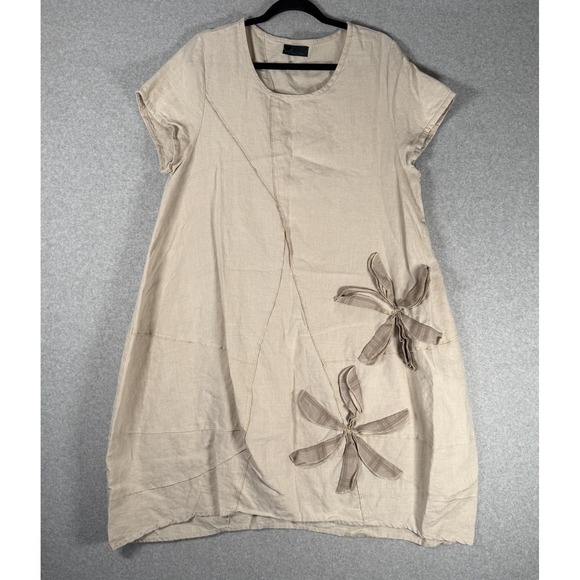 peacock ways Tops - Peacock ways tunic dress womens XL beige lagenlook linen floral beige